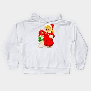 Vintage Christmas Girls Poinsetta Kids Hoodie